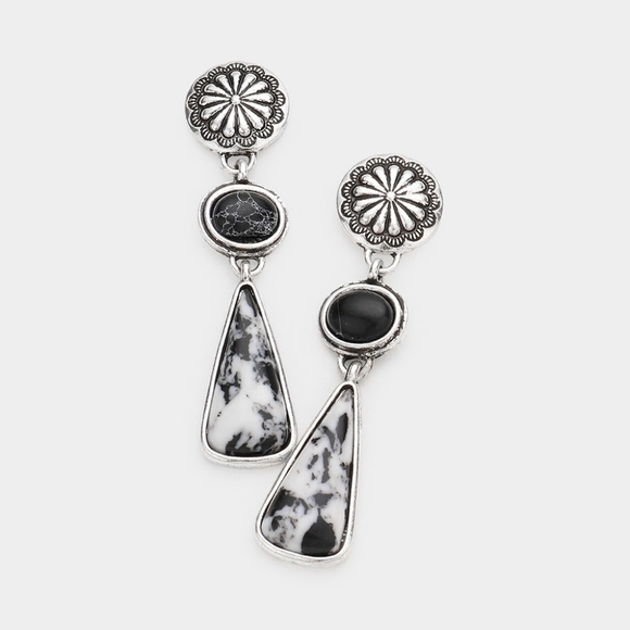 NEW Bohemian Western Howlite Black White Stone Dangle Earrings - Picture 1 of 10